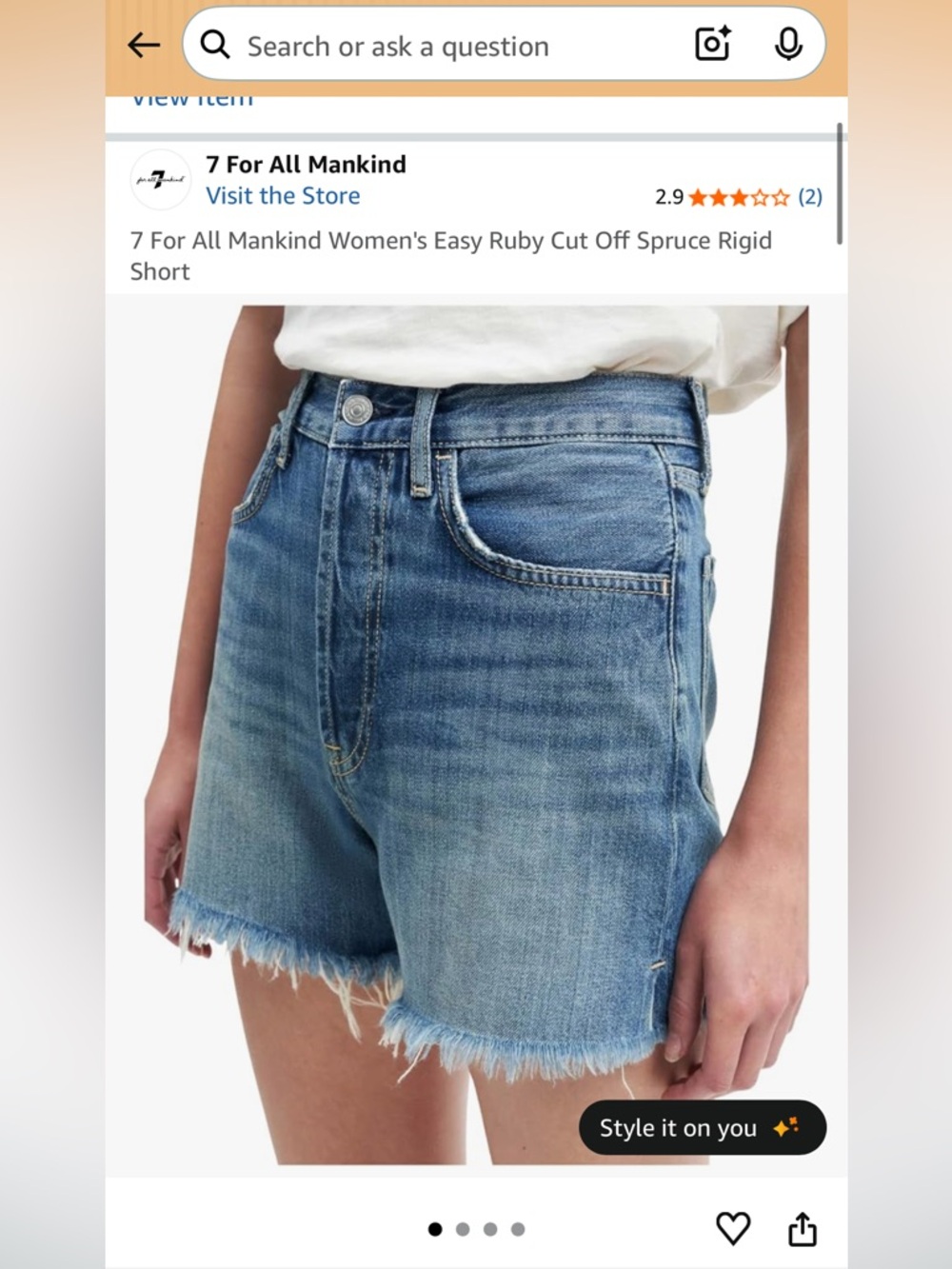 7 For All Mankind Blue Frayed-Hem High-Rise Jean Shorts